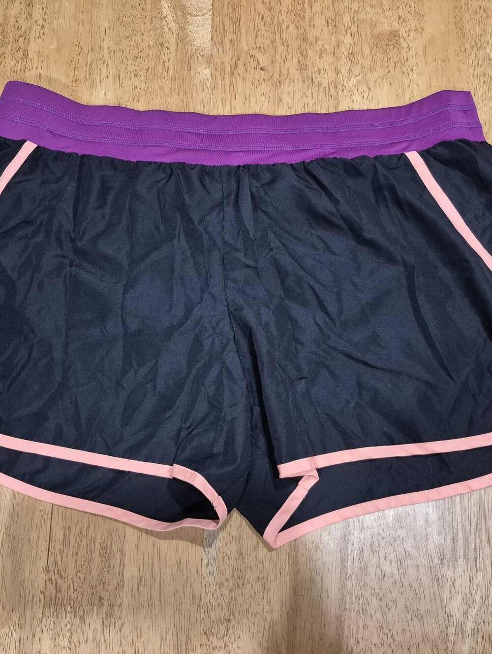 EUC tek gear Plus Size Black Athletic Shorts Pink Trim and Purple Waistband